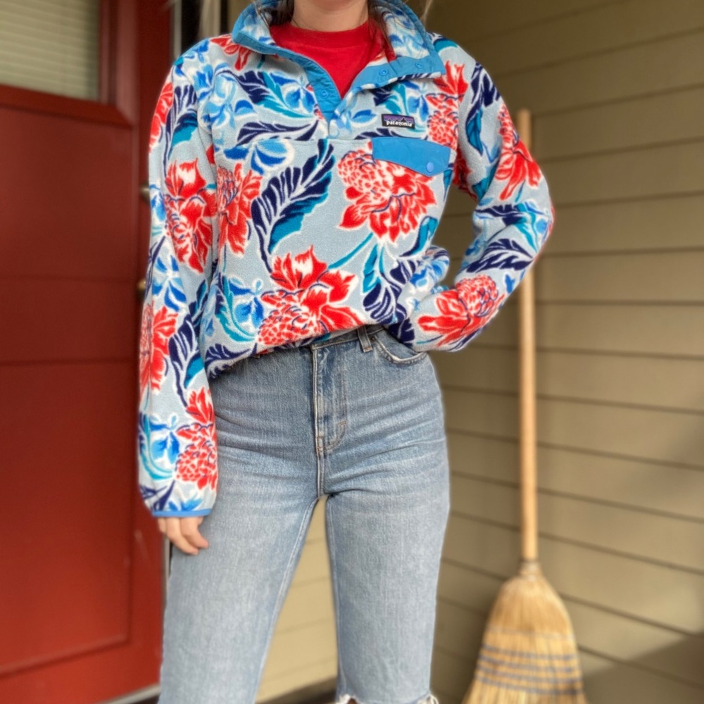Patagonia Floral Cowl Neck Sweater - Red and Blue